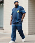 Big & Tall Blue Business Casual T-Shirt Pants Set for big men view 1