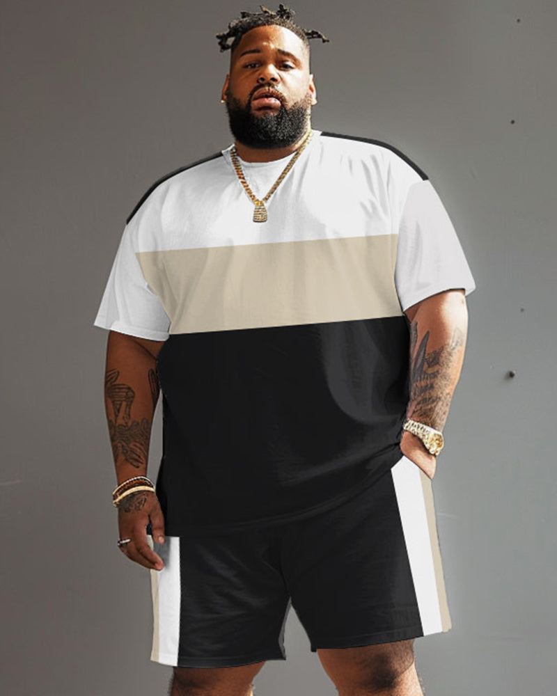 Big & Tall Colorblock Striped T-Shirt Shorts Set for big men view 1