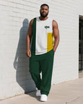 Big & Tall Green Graphic Vest Pants Set for big men view 1