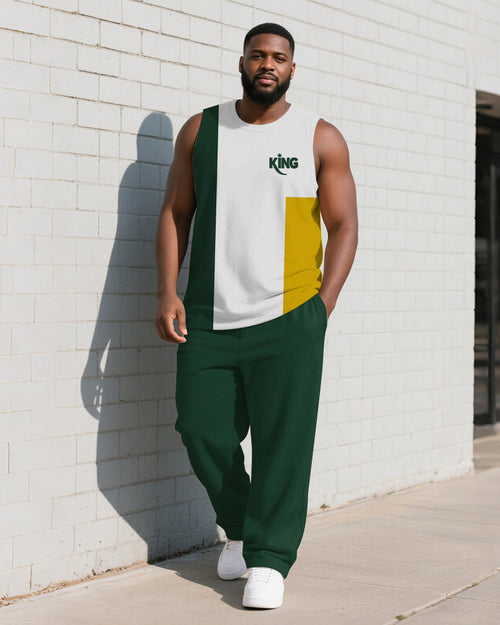 Big & Tall Green Graphic Vest Pants Set for big men view 1