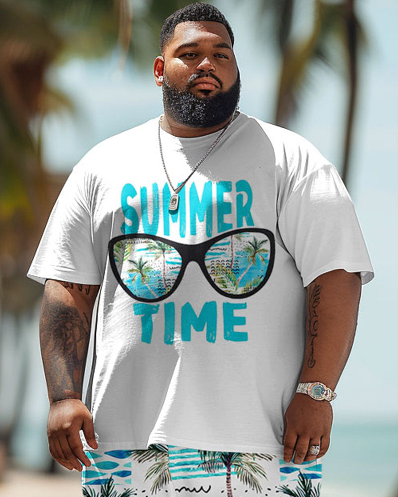 Big & Tall Hawaiian Graphic T-Shirt Shorts Set for big men view 3