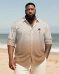 Big & Tall Brown Hawaiian Gradient Long Sleeve Shirt for big men view 1