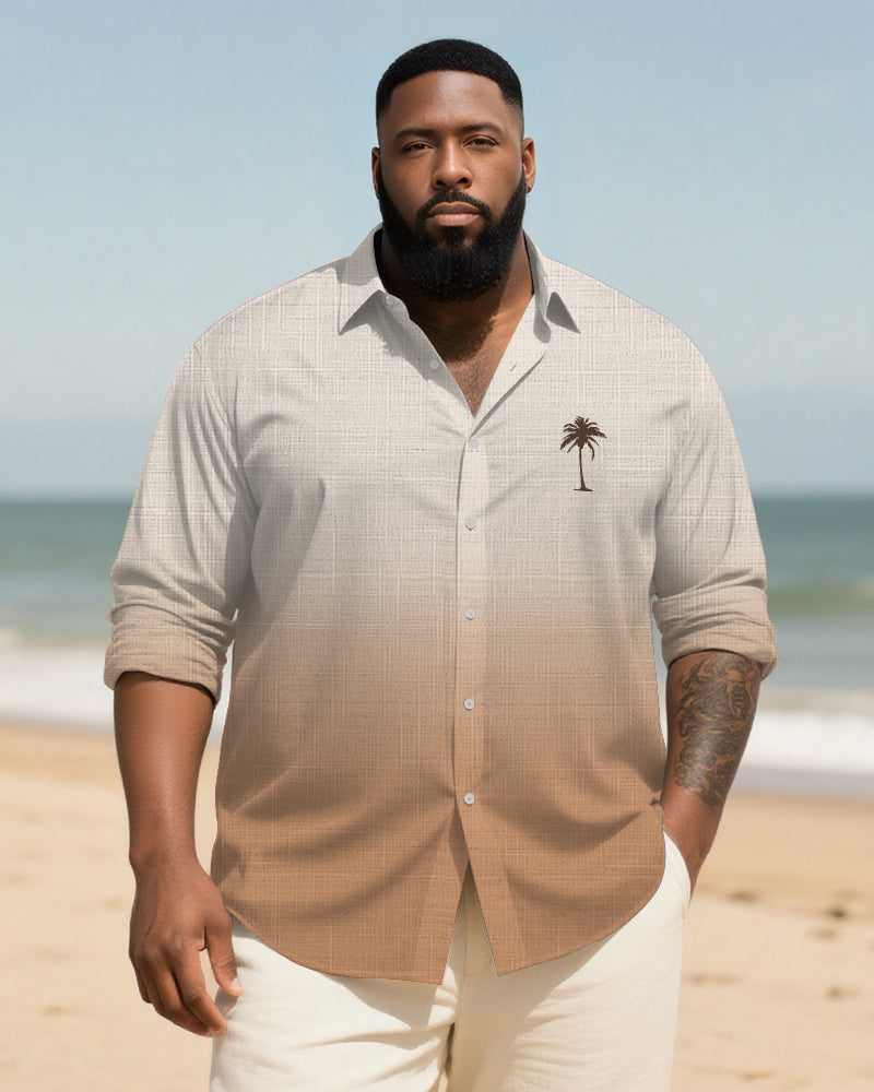 Big & Tall Brown Hawaiian Gradient Long Sleeve Shirt for big men view 1