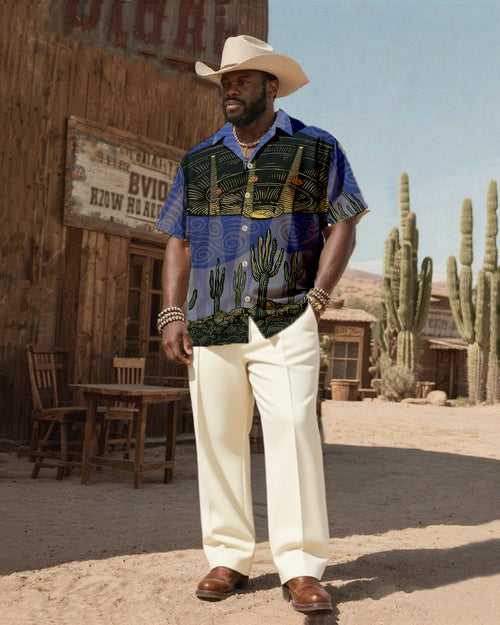 Big & Tall Western Graphic T-Shirt Pants Set for big men view 1