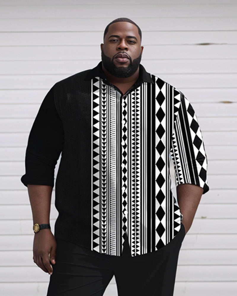 Big & Tall Black Geometric Graphic T-Shirt Pants Set for big men view 2