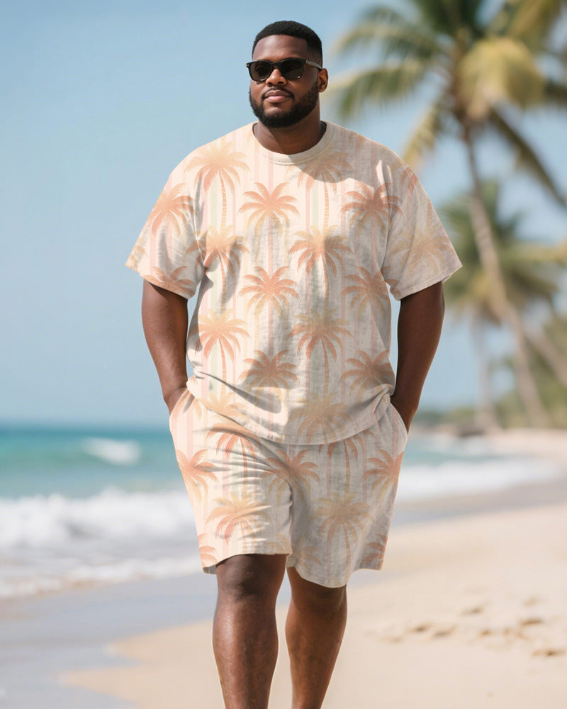 Big & Tall Orange Hawaiian T-Shirt Shorts Set for big men view 1