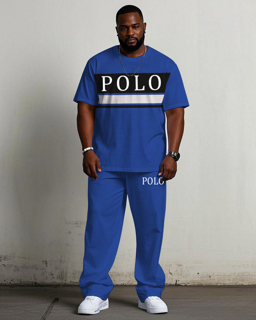 Big & Tall Black White Colorblock T-Shirt Pants Set for big men view 1