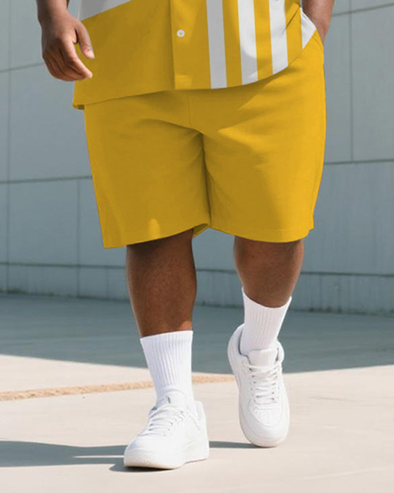 Big & Tall Yellow Striped Graphic T-Shirt Shorts Set for big men view 3