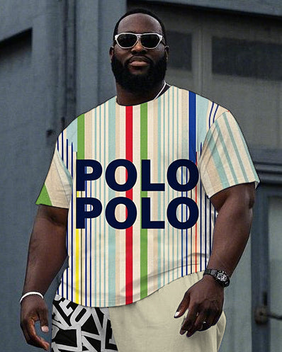 Big & Tall Colorblock Striped T-Shirt Pants Set for big men view 2