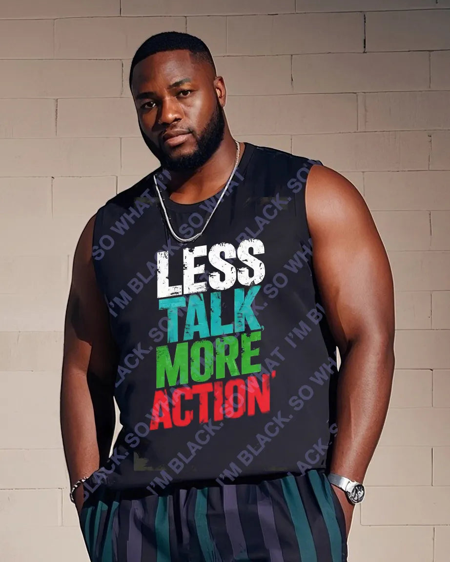 Big & Tall Black Streetwear Skull Vest Pants Set for big men view 2