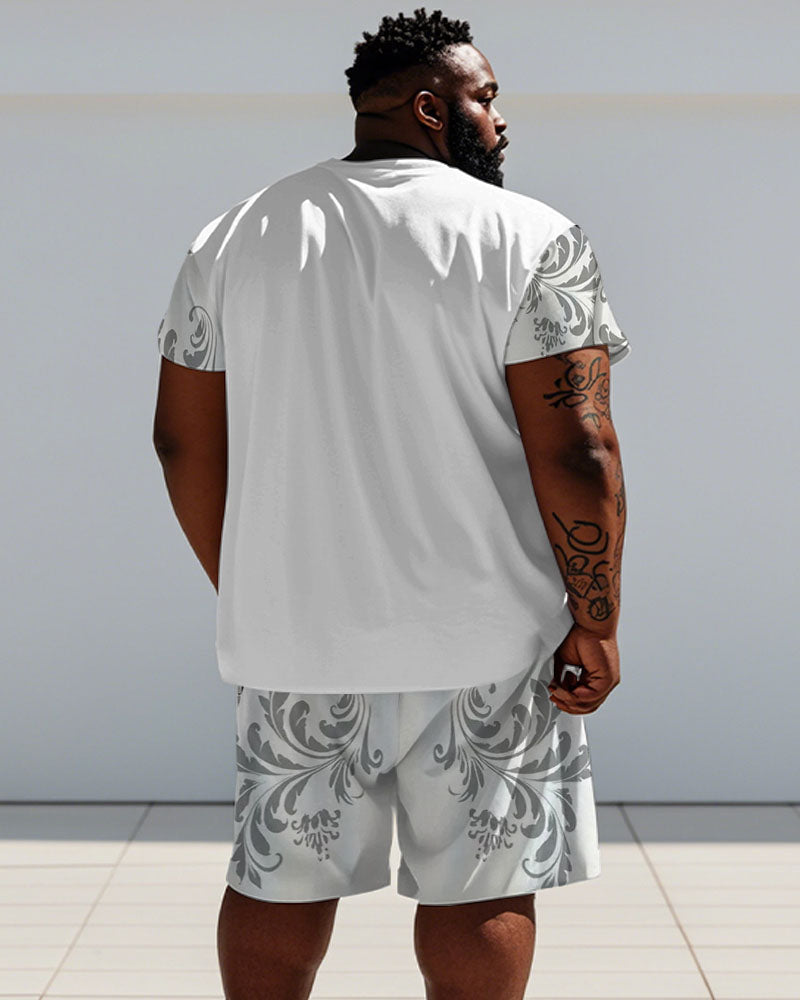 Big & Tall White Graphic T-Shirt Shorts Set for big men view 4