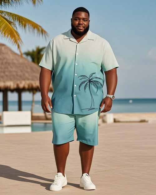 Big & Tall Blue Hawaiian Gradient T-Shirt Shorts Set for big men view 1