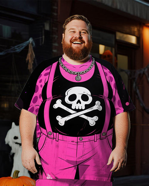 Big & Tall Pink Skull T-Shirt Pants Set for big men view 2