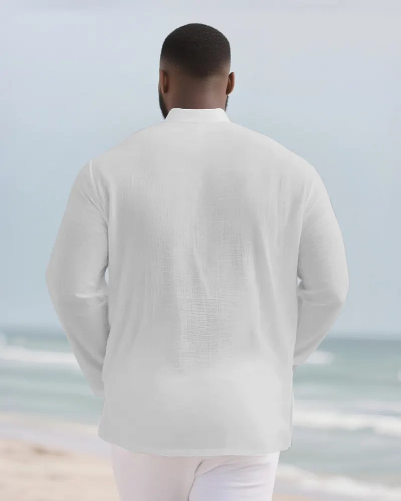 Big & Tall Solid Color Patchwork Long Sleeve Shirt for big men view 18