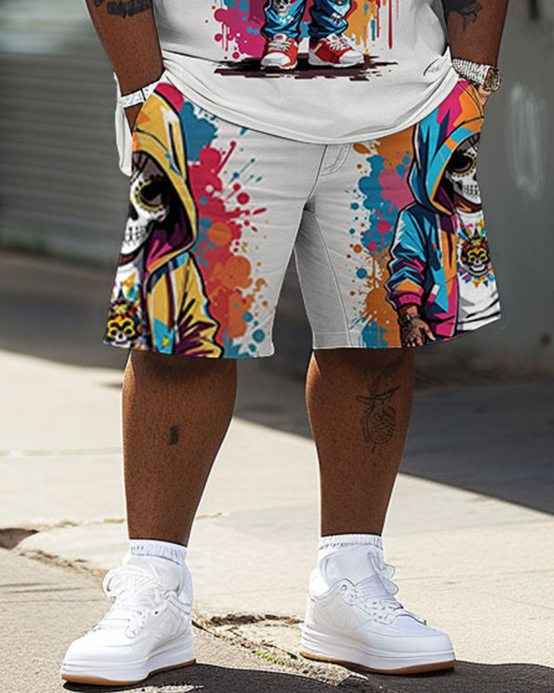 Big & Tall Graphic Graffiti T-Shirt Shorts Set for big men view 3