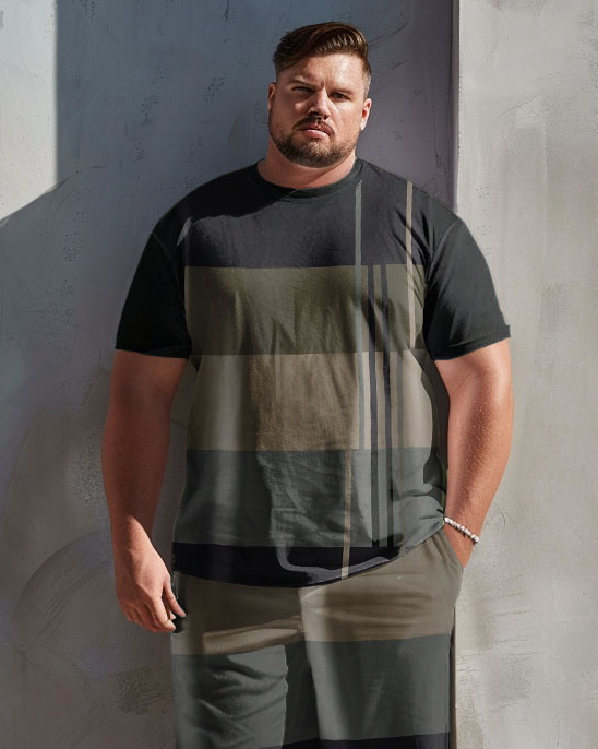 Big & Tall Striped Graphic T-Shirt Shorts Set for big men view 2
