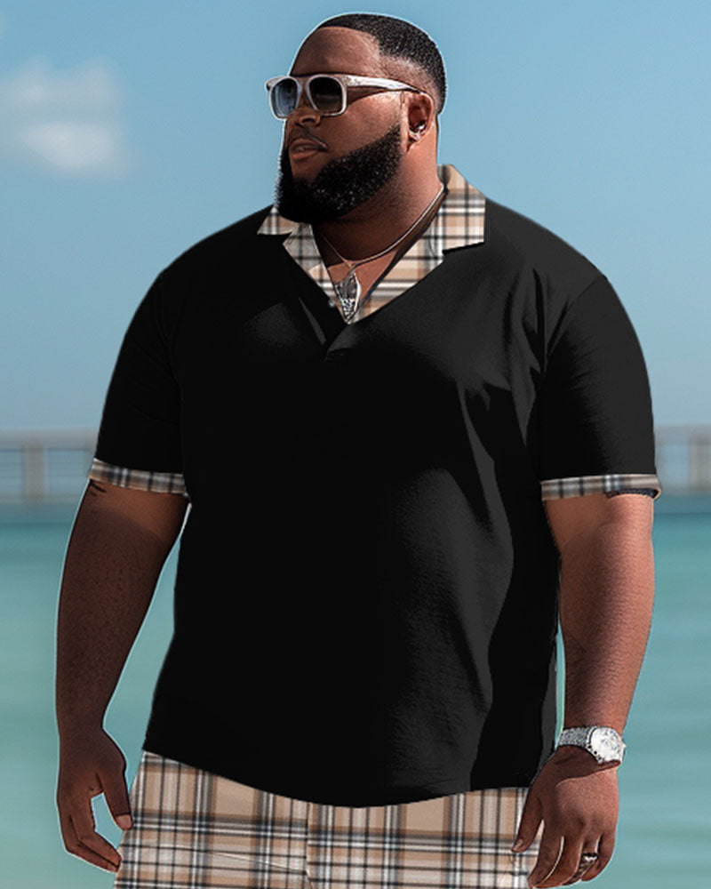 Big & Tall Plaid Polo Shorts Set for big men view 3
