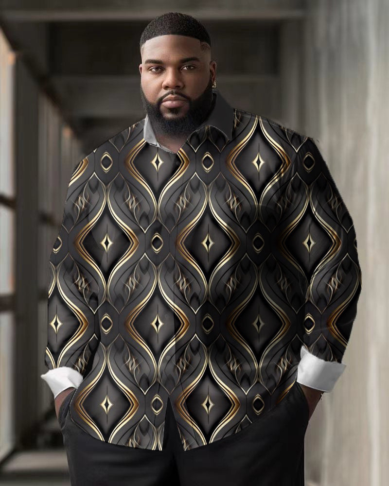 Big & Tall Gradient Geometric Long Sleeve Shirt for big men