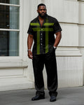 Big & Tall Black Green Plaid T-Shirt Pants Set for big men view 1
