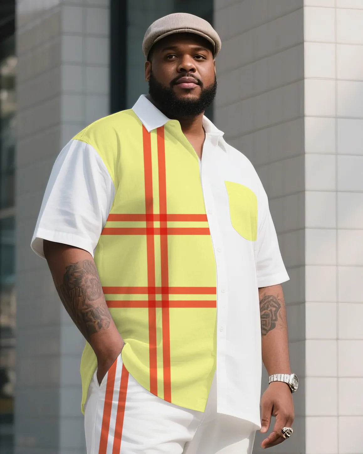 Big & Tall Colorblock Striped T-Shirt Pants Set for big men view 2