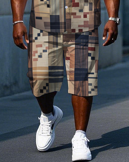 Big & Tall Colorblock Plaid T-Shirt Shorts Set for big men view 3