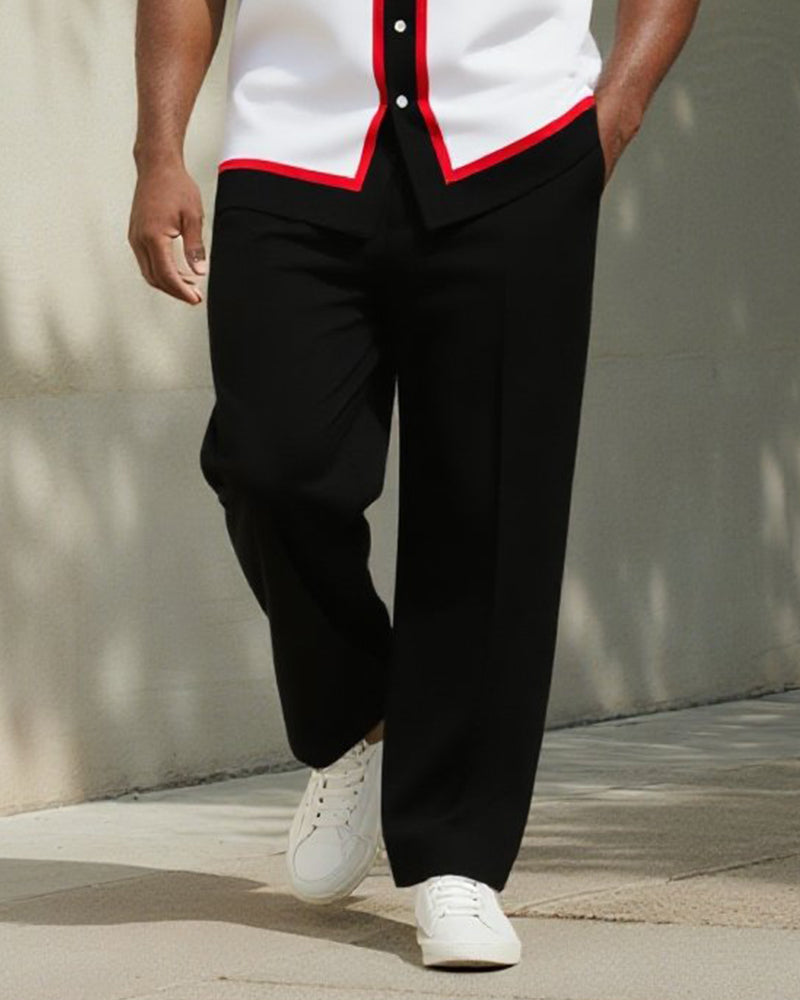 Big & Tall Black Red Striped T-Shirt Pants Set for big men view 3