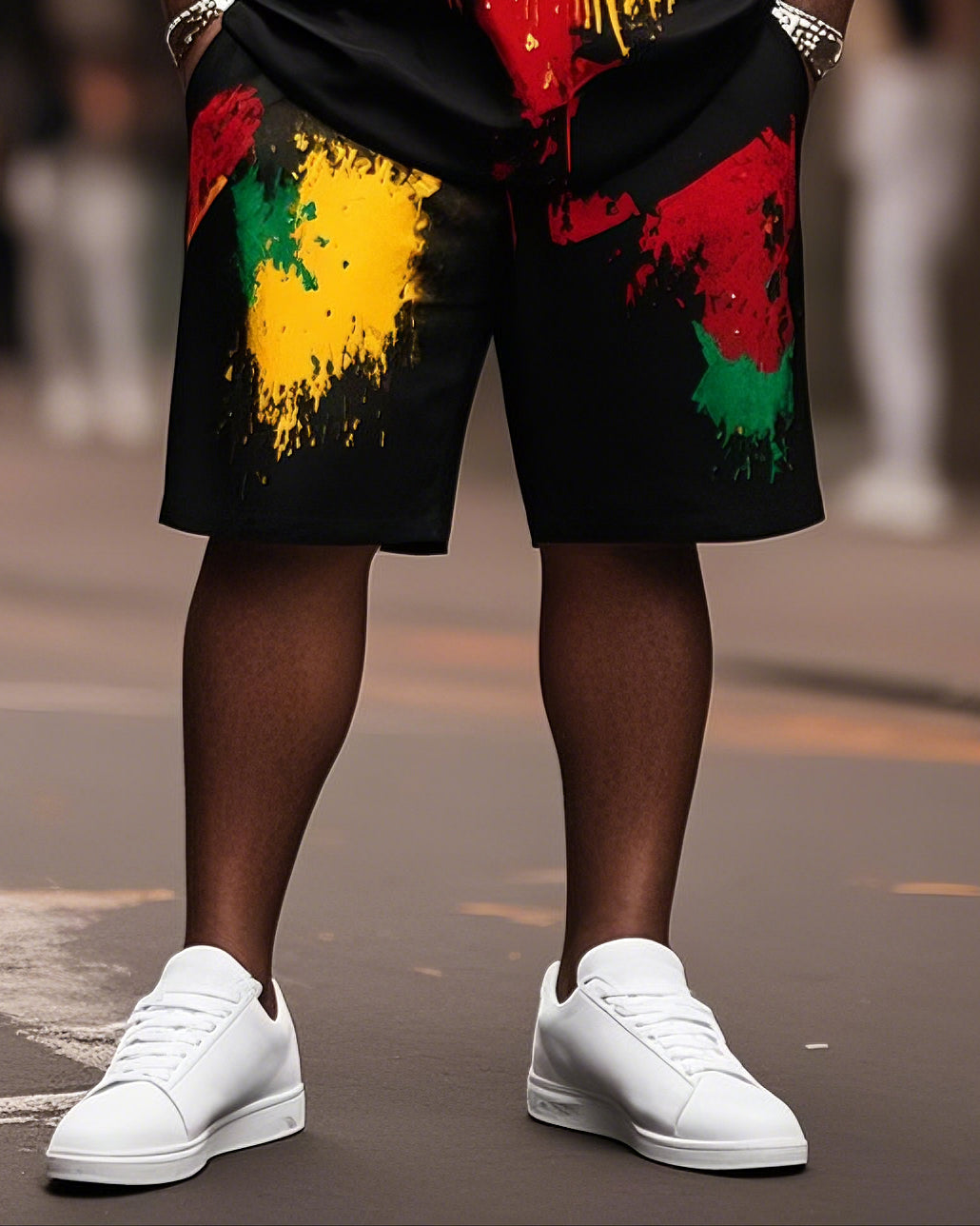 Big & Tall Black Graphic Graffiti T-Shirt Shorts Set for big men view 3