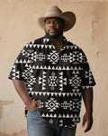 Big & Tall Black White Western Short Sleeve Shirt for big men view 1