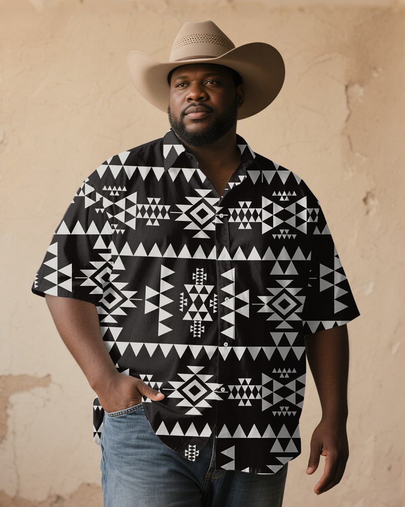Big & Tall Black White Western Short Sleeve Shirt for big men view 1