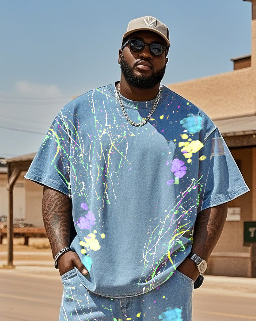 Big & Tall Denim Splash Ink T-Shirt Pants Set for big men view 2
