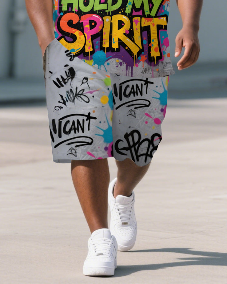 Big & Tall Graphic Graffiti Polo Shorts Set for big men view 3