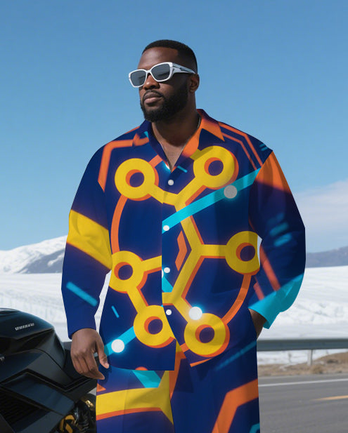 Big & Tall Geometric Streetwear T-Shirt Pants Set for big men view 1