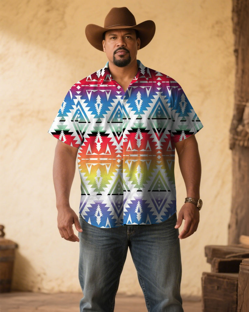Big & Tall Western Denim Graphic Short Sleeve Shirt for big men view 1