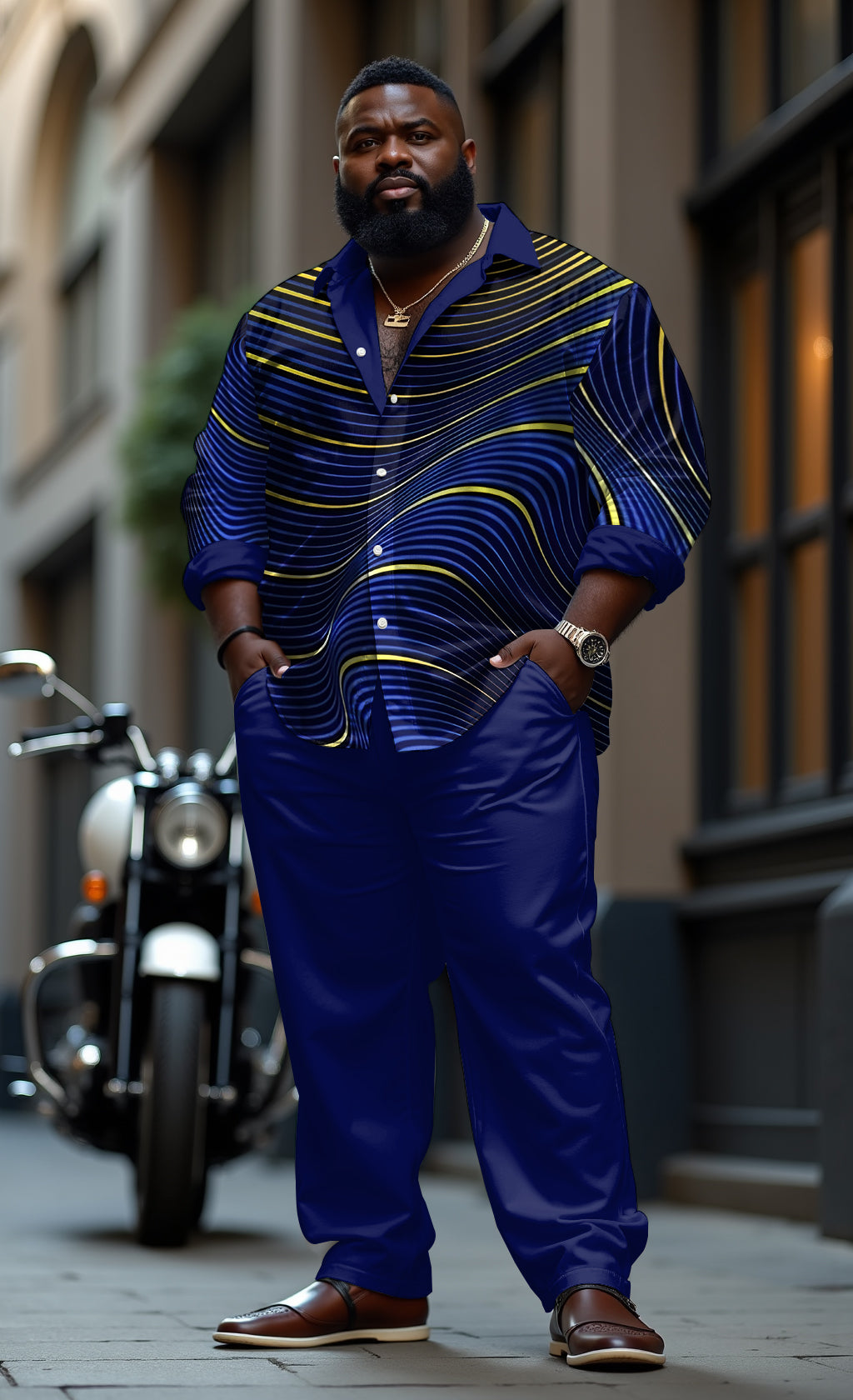 Big & Tall Blue Gradient Shirt Pants Set for big men view 2