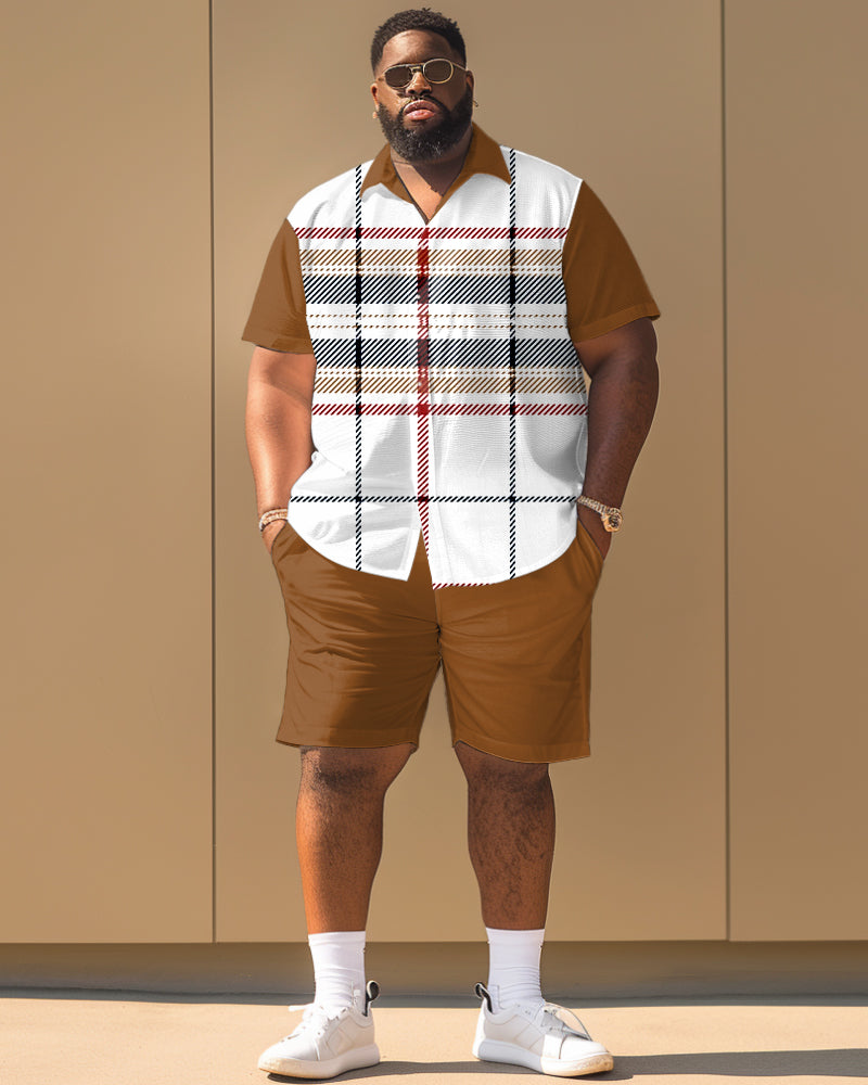 Big & Tall Plaid Graphic T-Shirt Shorts Set for big men view 1