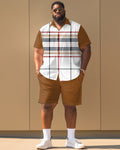 Big & Tall Plaid Graphic T-Shirt Shorts Set for big men view 1