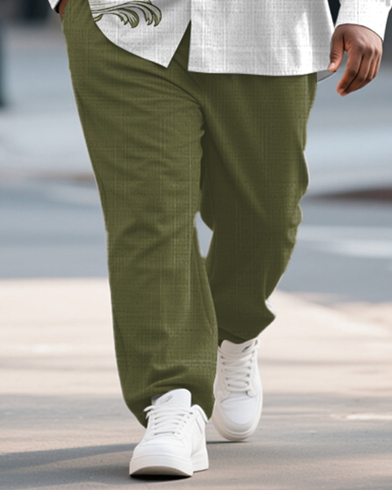 Big & Tall Green Graphic Patchwork T-Shirt Pants Set for big men view 3