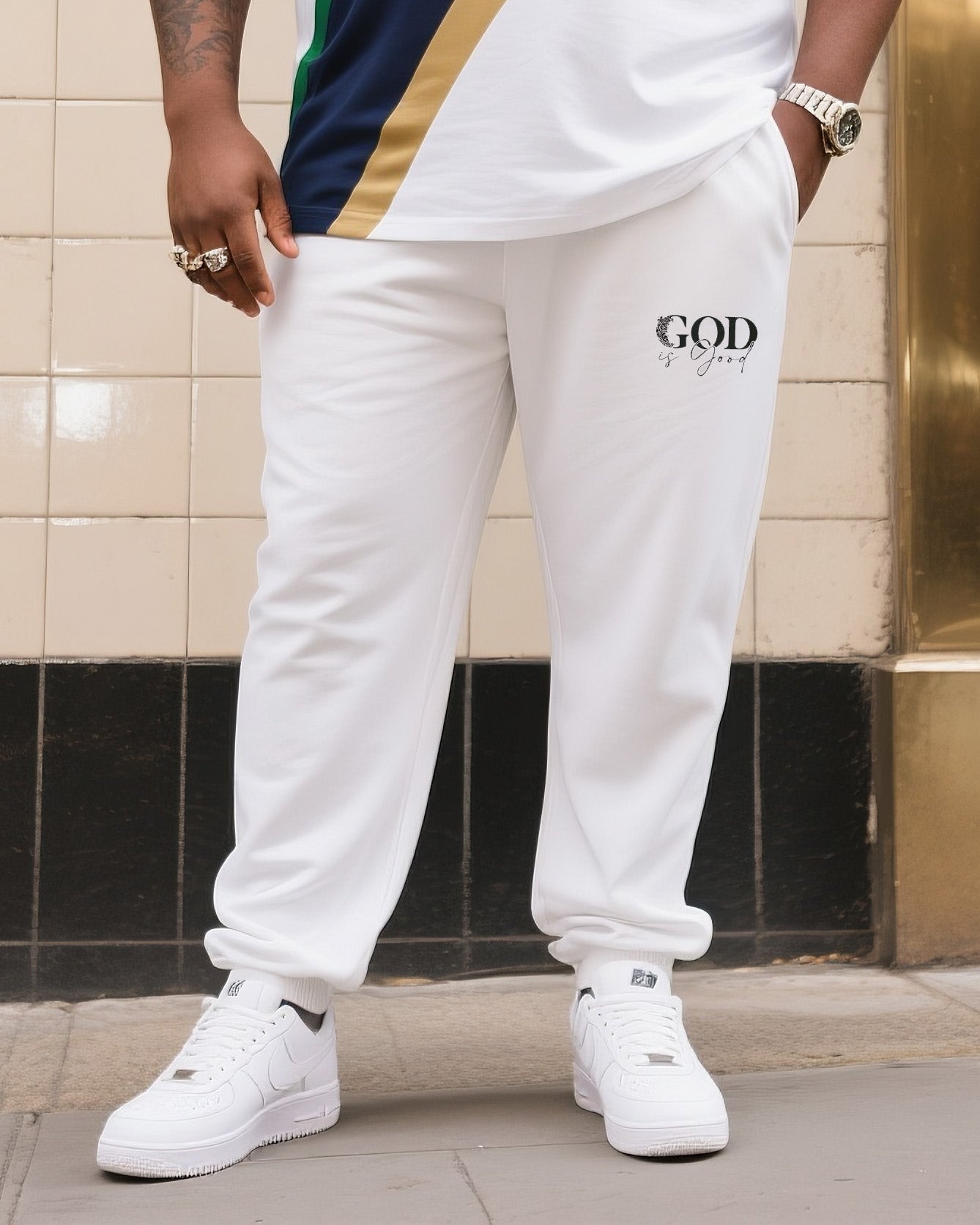 Big & Tall Striped Athletic T-Shirt Pants Set for big men view 3