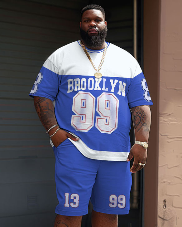 Big & Tall Colorblock Graphic T-Shirt Shorts Set for big men view 1