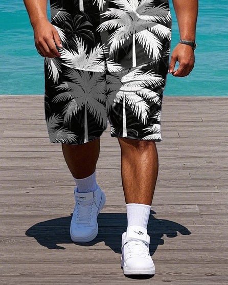 Big & Tall Hawaiian Geometric T-Shirt Shorts Set for big men view 3