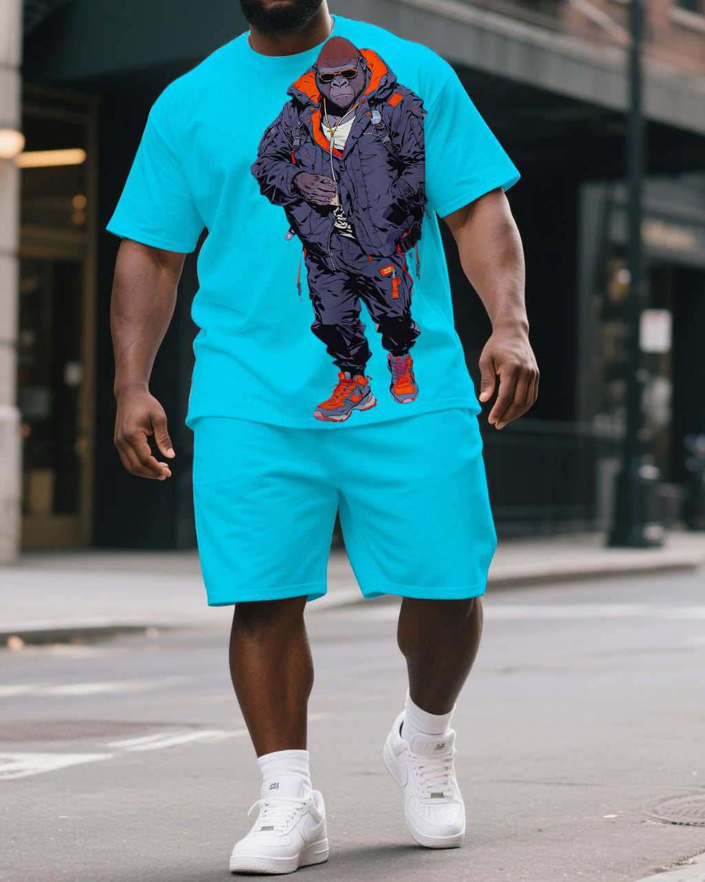 Big & Tall Graphic T-Shirt Shorts Set for big men view 1