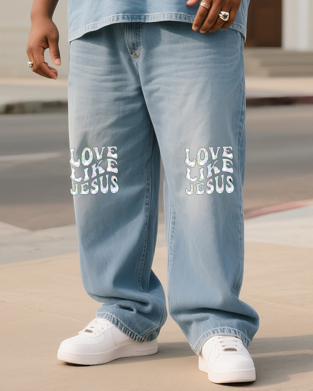 Big & Tall Denim T-Shirt Pants Set for big men view 3
