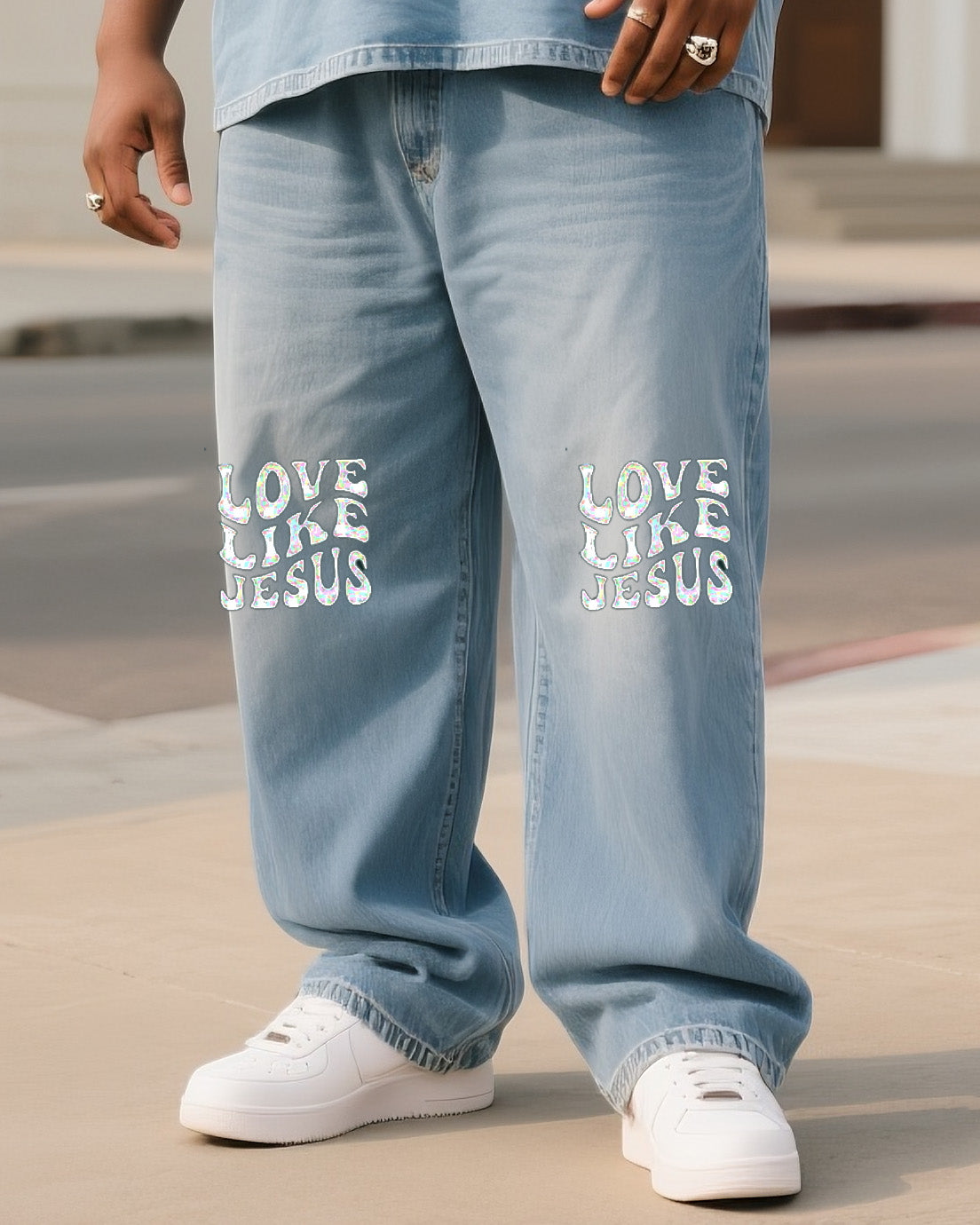 Big & Tall Denim T-Shirt Pants Set for big men view 3