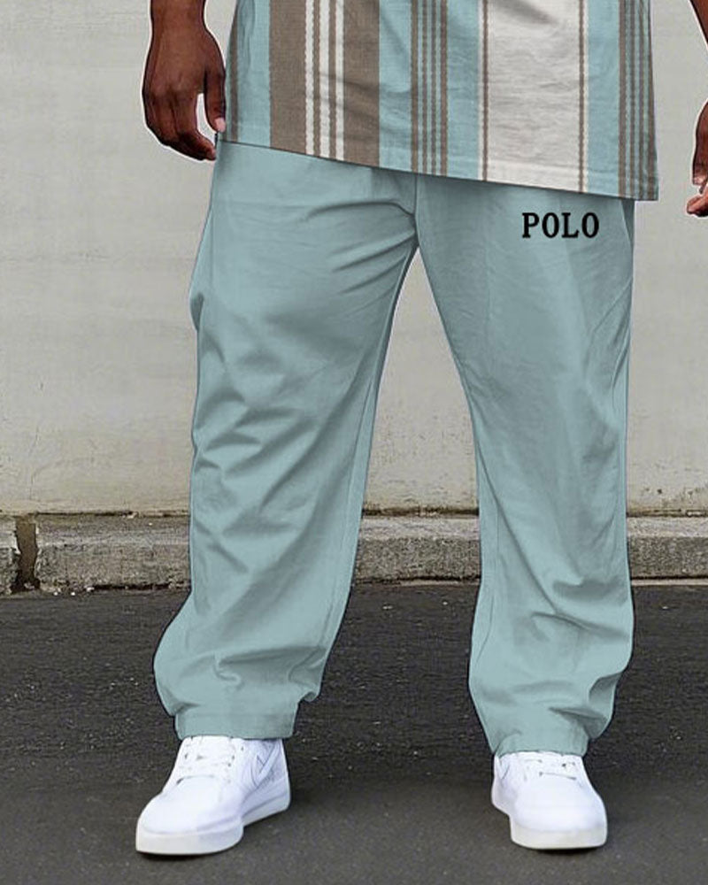 Big & Tall Blue Striped T-Shirt Pants Set for big men view 3