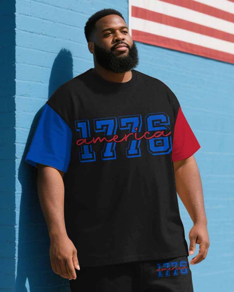 Big & Tall Colorblock Graphic T-Shirt Pants Set for big men view 2