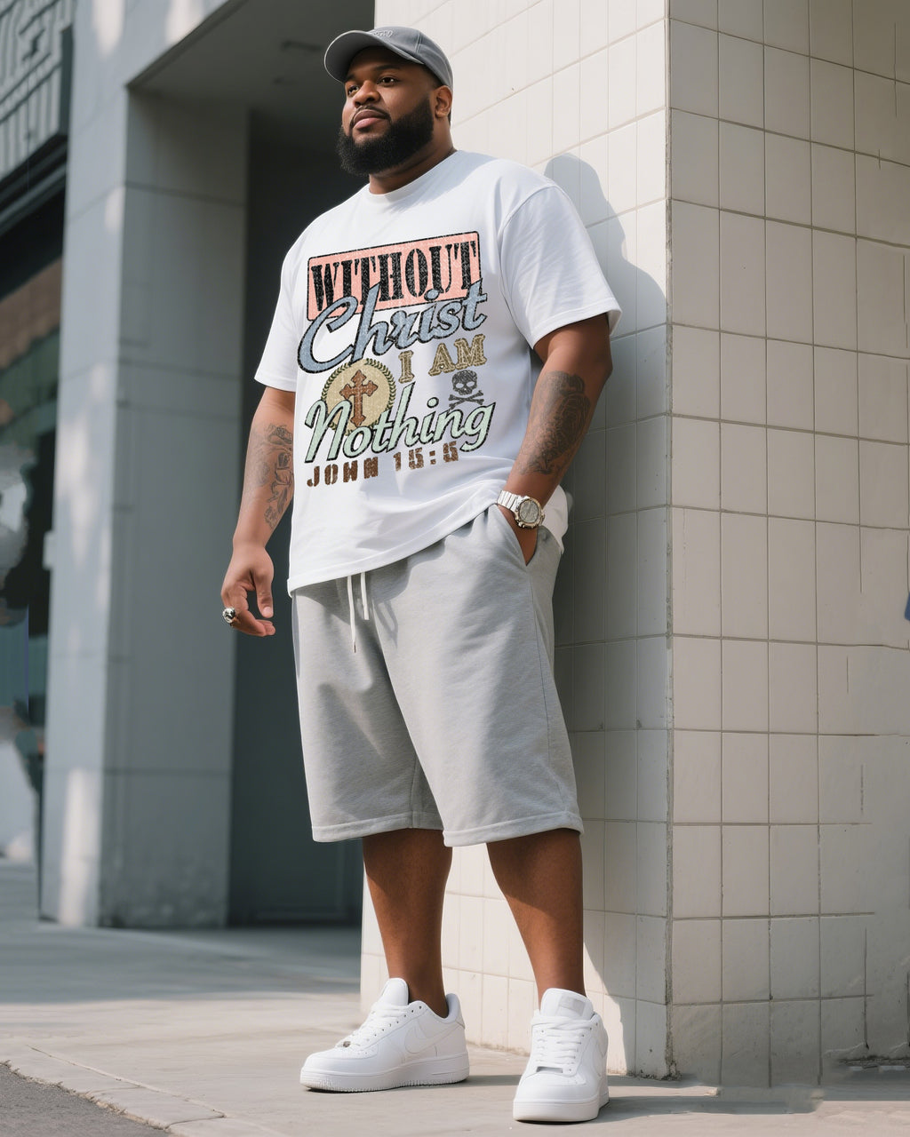 Big & Tall Graphic T-Shirt Shorts Set for big men view 3
