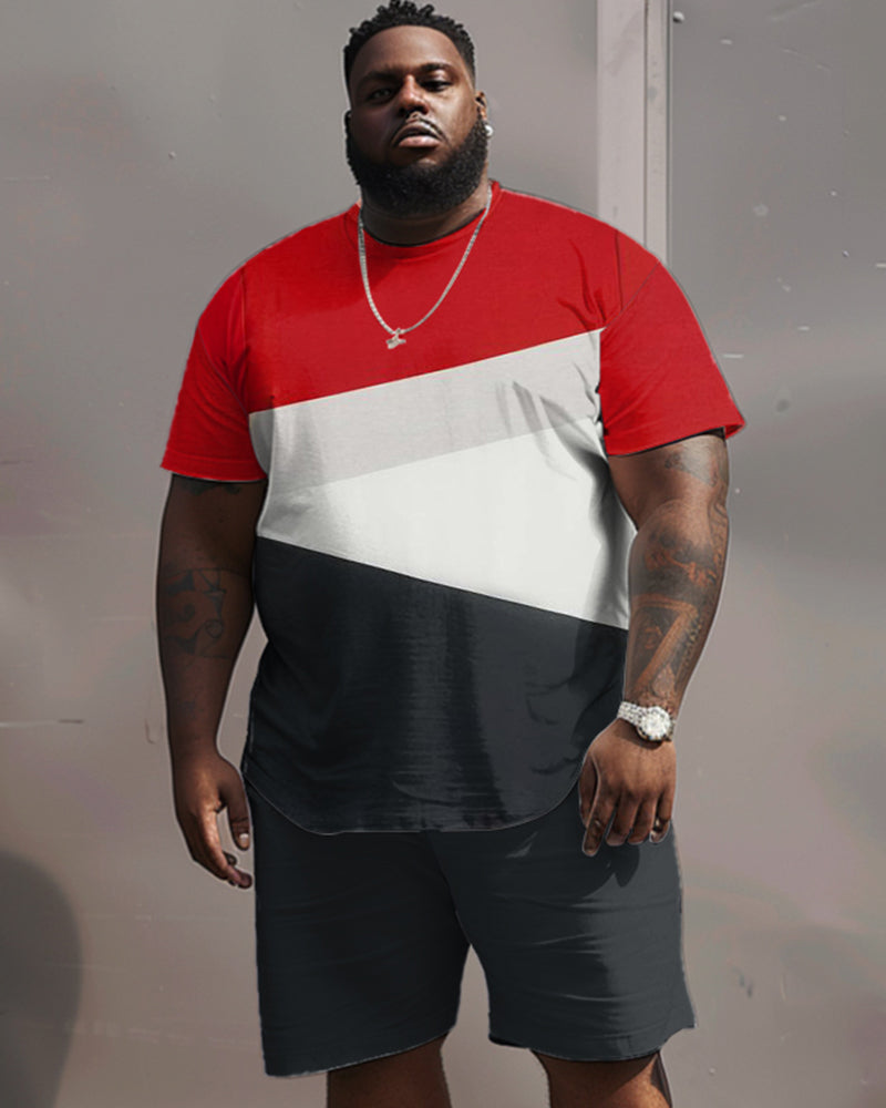 Big & Tall Black Red Streetwear T-Shirt Shorts Set for big men view 1