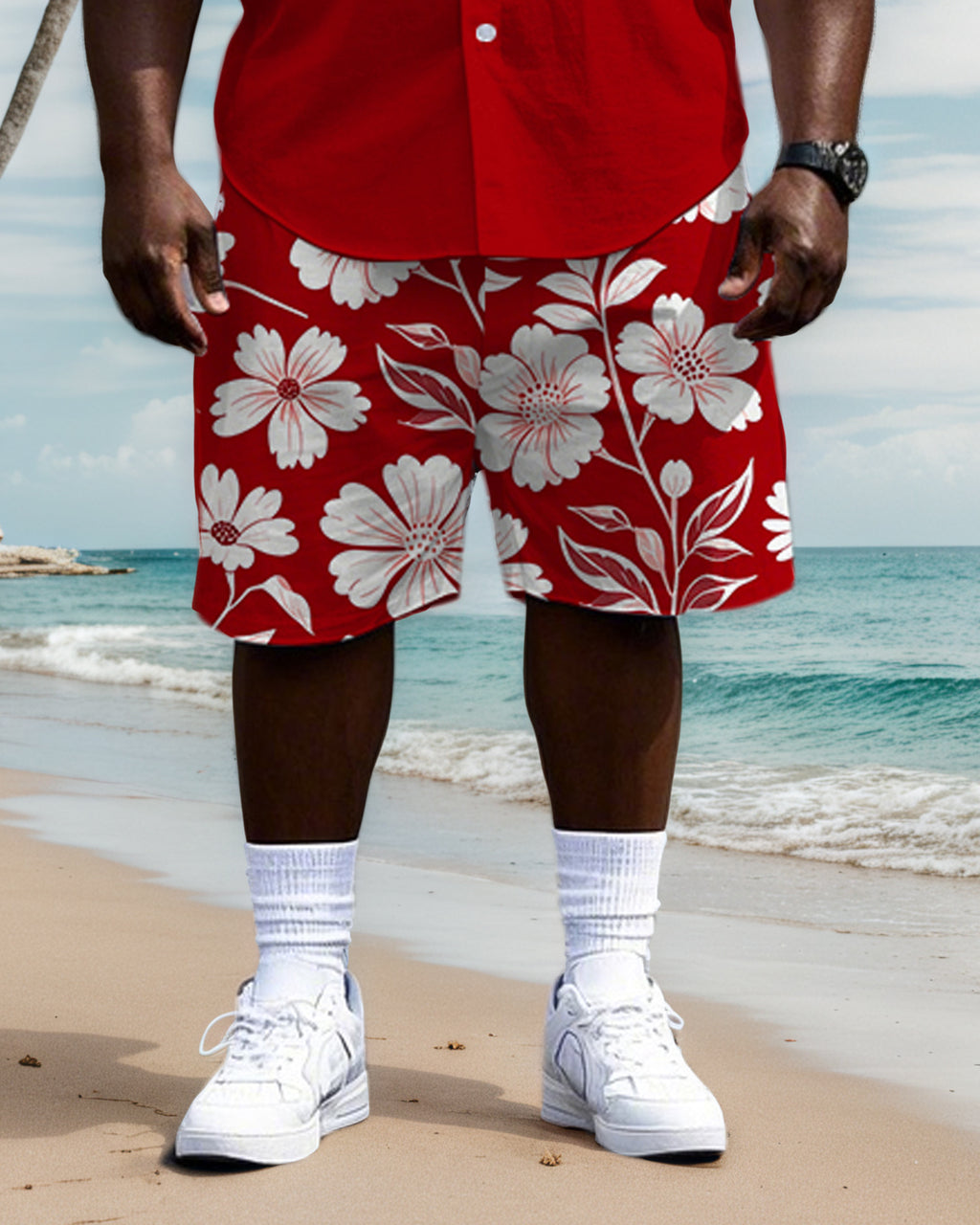 Big & Tall Colorblock Striped T-Shirt Shorts Set for big men view 3