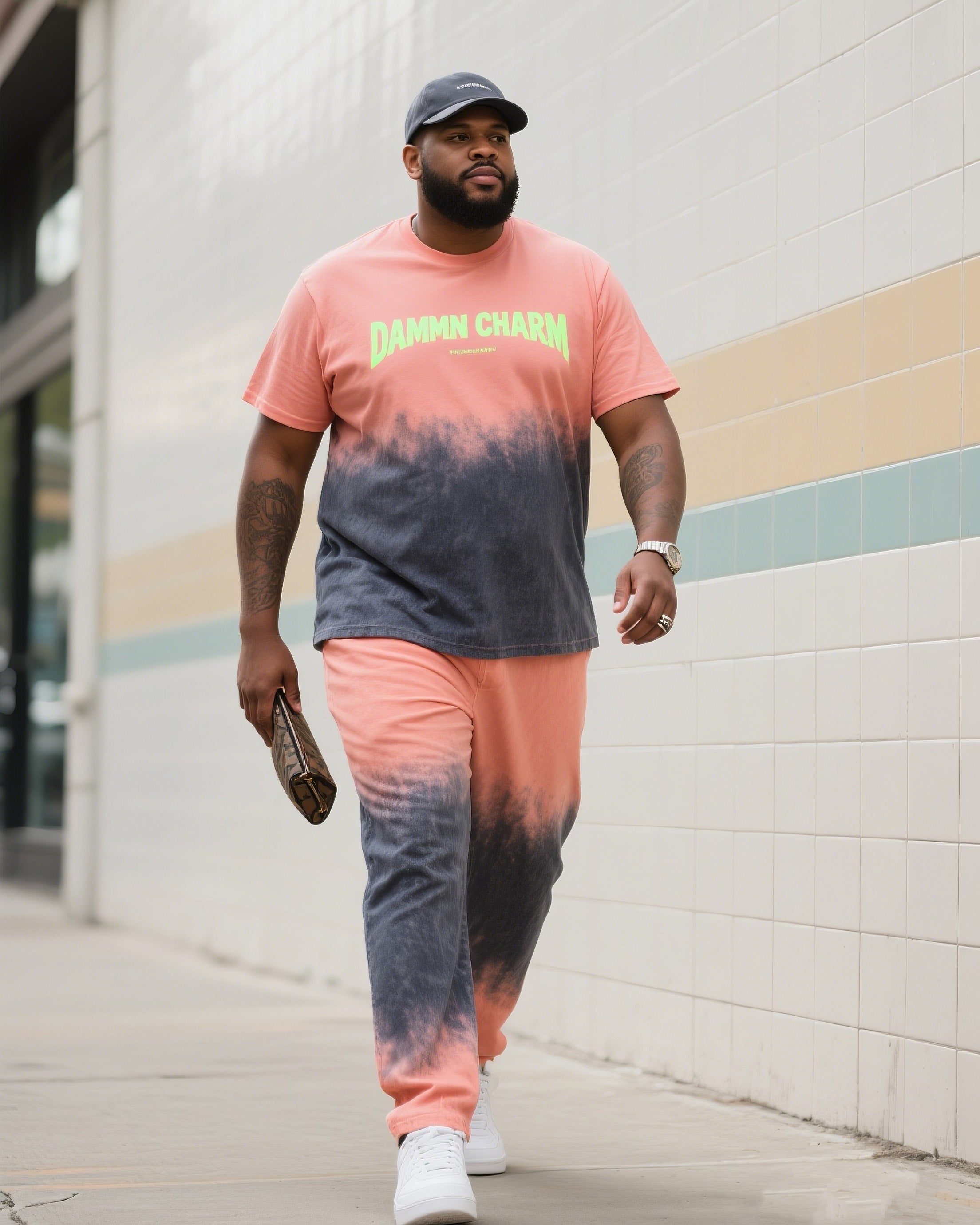 Big & Tall Pink Gray Gradient Two-piece Set for big men view 2