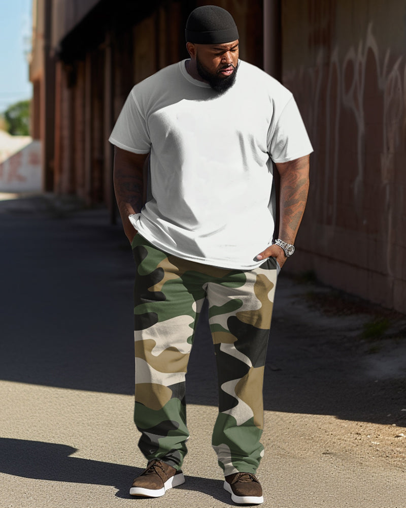 Big & Tall Solid Color Camouflage T-Shirt Pants Set for big men view 1